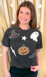 Halloween Things Sequin Mineral Washed T-Shirt