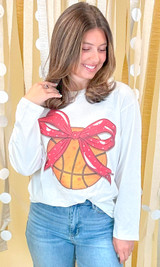 Custom Basketball Bow Rhinestone Graphic Long Sleeve T-Shirt