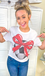 Custom Soccer Bow Rhinestone Graphic Crop Top