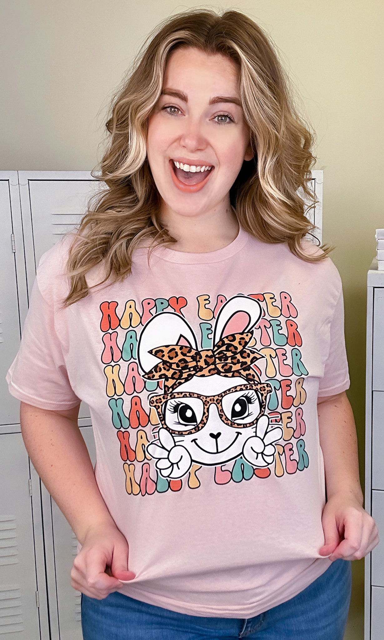 Leopard Happy Easter Bunny Graphic T-Shirt - Tees2urdoor