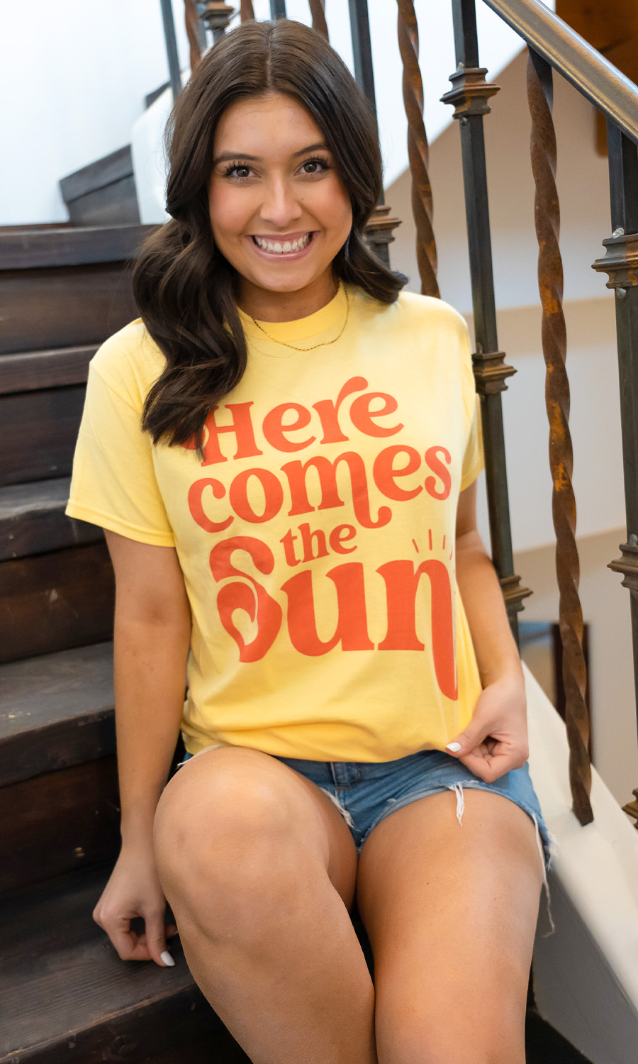 Retro Vibes Here comes the sun shirt vintage denim copper