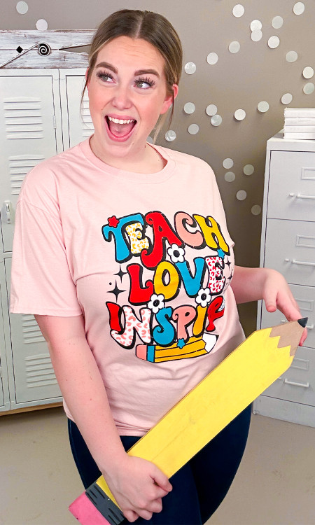 Teach with Love Glitter Graphic T-Shirt - Tees2urdoor