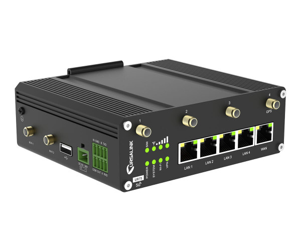Milesight UR75-500GL-W-G-P, 5G Industrial Cellular Router, WiFi, GPS, Dual SIM, 5*PoE Eth, RS232/485, I/O, Micro SD, PoE