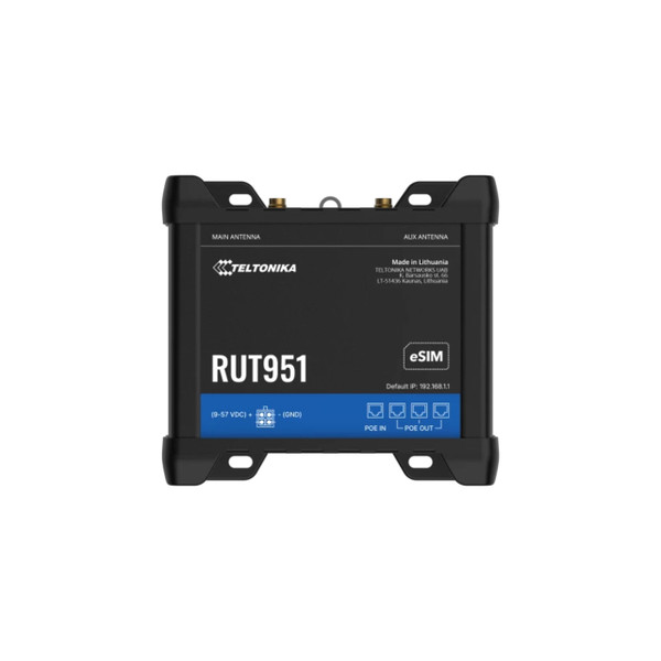 Teltonika RUT951 PoE+ Robust router with dual SIM, eSIM, Wi-Fi and 4 PoE+ Eth ports