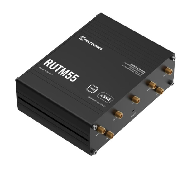 Teltonika RUTM55 5G industrial router with eth, serial, and I/Os