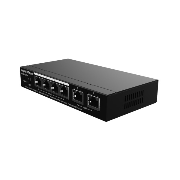 Ruijie Reyee RG-ES206GC-P 6-Port Managed PoE Switch, 4x Gigabit PoE+, 2x Gigabit RJ45 Uplink, 54W