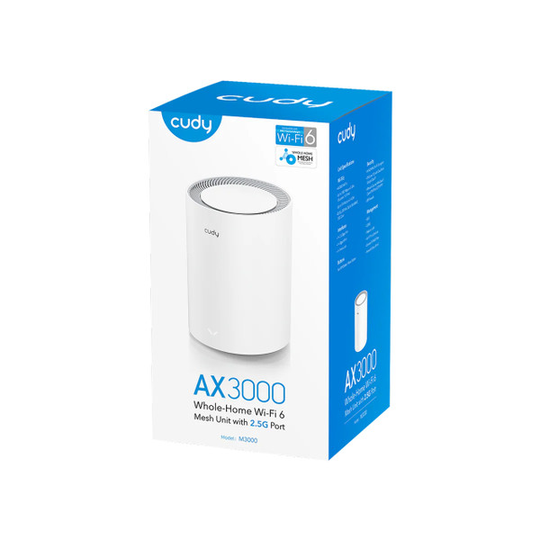 Cudy M3000 AX3000 WiFi 6 Mesh 2.5G Solution (1-Pack) V2 White