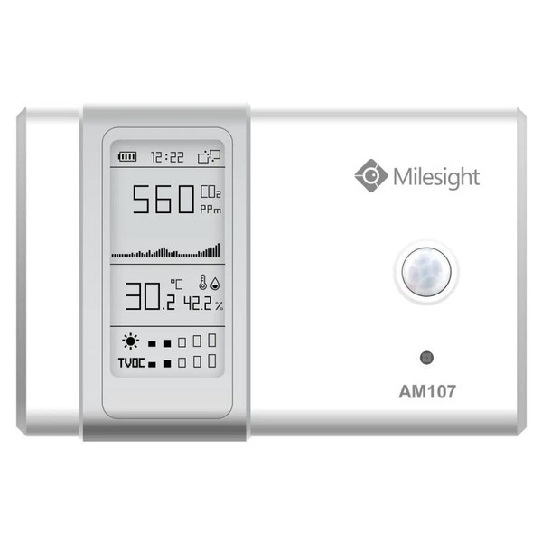 Milesight AM107 LoRaWAN Indoor Ambience Monitoring Sensor, Biometric Pressure, Temp, Humidity, Motion, Light, CO2, TVOC, IP30