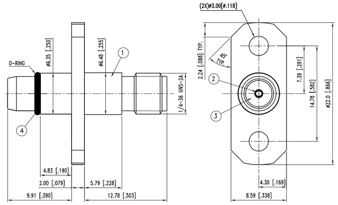 Huang Liang BMA Male to SMA Female 2-Hole Flange Mount Adapter