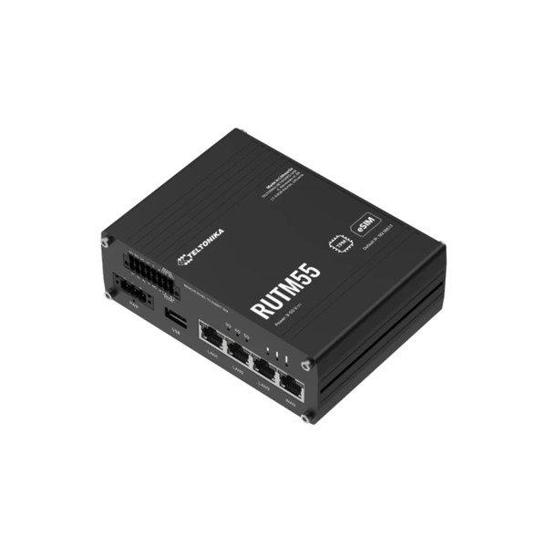 Teltonika RUTM55 5G industrial router with eth, serial, and I/Os