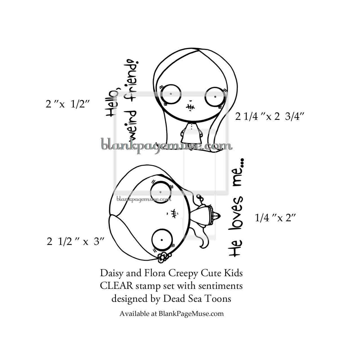 Daisy & Flora CLEAR Creepy Cute Kids Stamp Set designed by Dead Sea Toons  DSTcDF