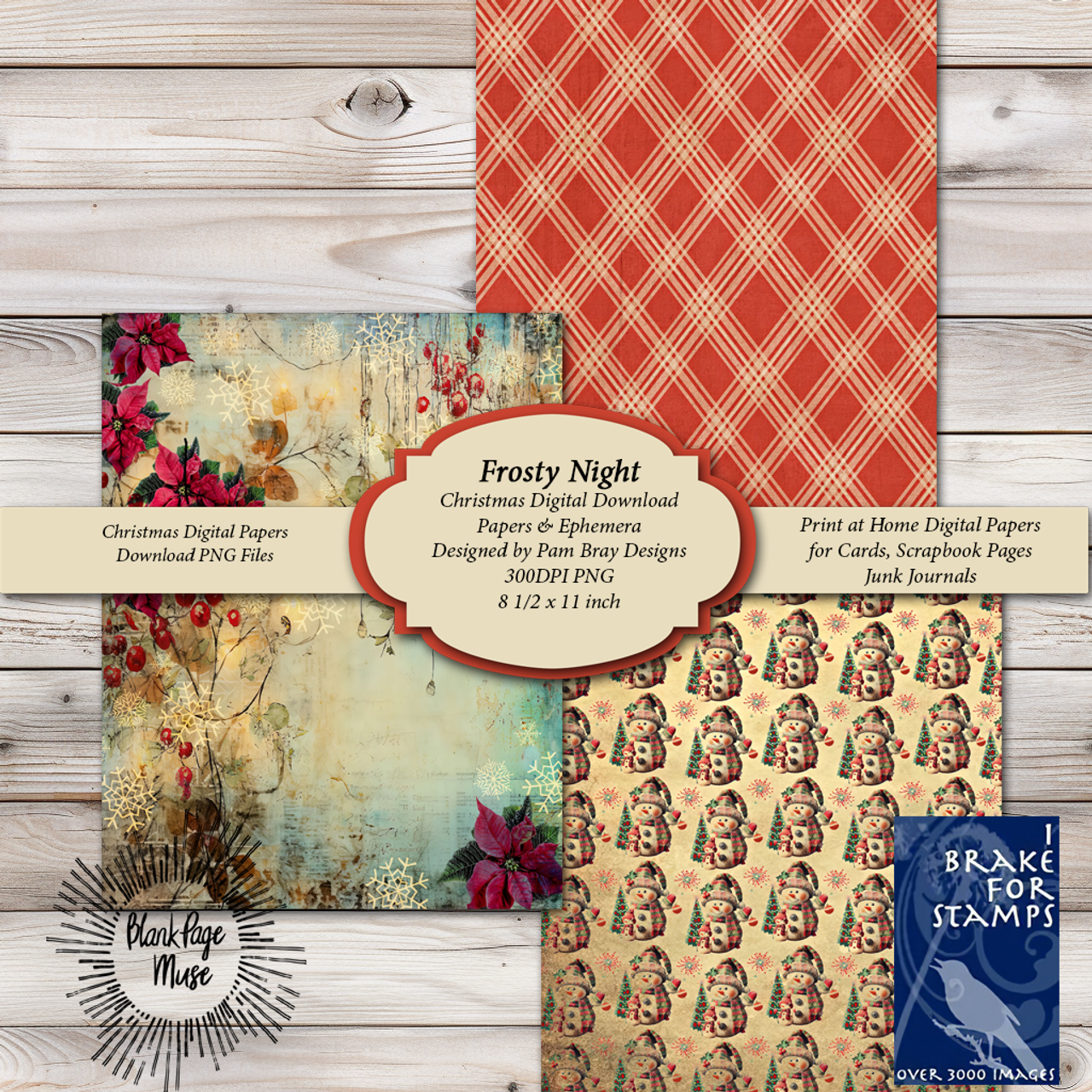 Digital Download Frosty Night Christmas Printable Papers, Ephemera