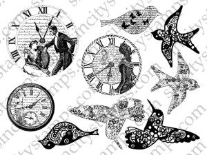 Birds and Clocks Rubber Stamp Set