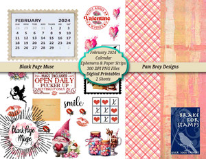 Digital Page with Small Calendar and Versatile Love-themed Images 2024 February Pam Bray Designs