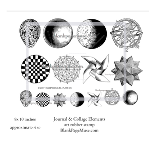 Collage and Journal, Background Elements Moon, Pinwheel rubber stamps SB031