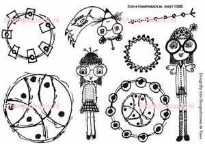 Quirky Girls and Funky Circles patterns rubber stamps SB150B - Alie Hoogenboezem de Vries Designs 