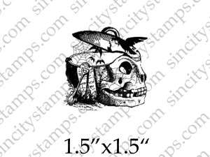Skull shaped Cauldron Halloween Art Rubber Stamp