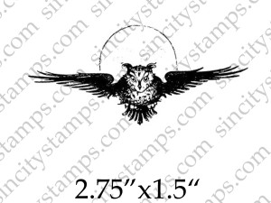 Flying Owl with Moon Halloween Rubber Stamp