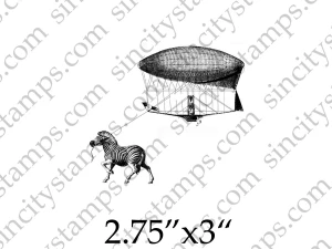 Zebra towing an Airship Steampunk Art Rubber Stamp