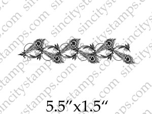 Peacock Feather Border Art Rubber Stamp