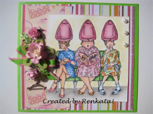 Hair Dryer Trio Ladies at Beauty Salon Humorous Seniors rubber stamp