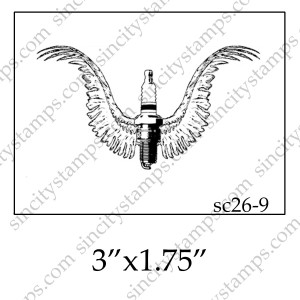 Sparkplug with Wings Art Rubber Stamp