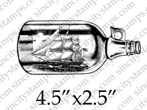 Ship in a Bottle Art Rubber Stamp