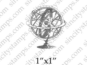 Globe Compass Steampunk Rubber Stamp