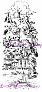 Greece Greek hillside village scene rubber stamp