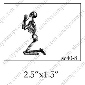 Praying Kneeling Skeleton Art Rubber Stamp SC40-08