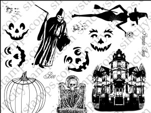 Create a Pumpkin Halloween Rubber Stamp Set Sheet SC42