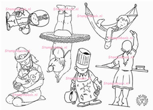 Kids as Ballerina, teacher, doctor, sleeping in hammock, chef, skateboard rubber stamps Kids in Training Half SB100b