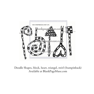 Doodle pop shapes, square, heart, block, swirl art rubber stamp SB127c