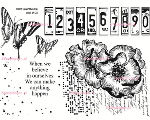 Butterflies, License plate numbers, hibiscus flowers, dots texture, art rubber stamps SB155b