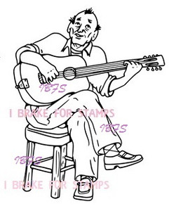 Humorous Senior Single Man playing guitar stamp ES1013-2