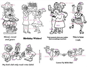 Humorous Seniors Full Sheet #ES1012 Book Club Selfie Skydivers Birthday Cake Scooter