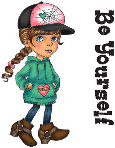 Be Yourself Set rubber stamp of girl with baseball cap includes sentiment 