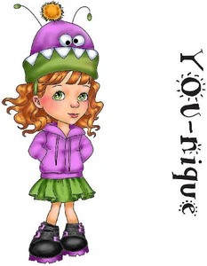 You-Nique Set rubber stamp of girl with creepy cute beanie and boots