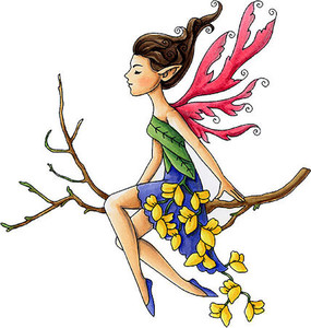 Zen Beauty - Serenity Spring Blossom Fairy on tree branch rubber stamp