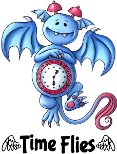 Tick Tock Set Time Flies and Clock Dragon rubber stamp + sentiment