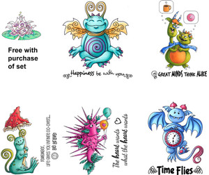 Dragons & Monsters Curiosities Rubber Stamp (Set #5 ) 5 Rubber Stamps + Sentiments