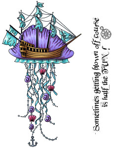 Jellyfish Dreams Set Steampunk Mech style art rubber stamp