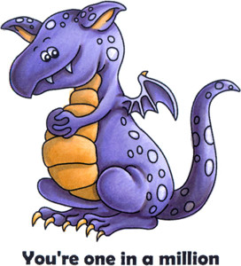 Dragon with You're one in a million words The Thinker rubber stamp set Carmen Medlin Designs