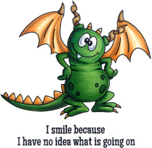 Clueless Dragon and words rubber stamp Camen Medlin Designs