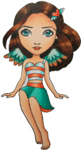 Woman with wings Summer beach dress Come Hither Eyes rubber stamp Carmen Medlin Designs