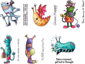 Shark & Fanciful Creatures With Word Sentiments Curiosities Set 4 Carmen Medlin Designs
