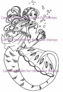 Pearl Princess Mermaid rubber stamp Carmen Medlin Designs