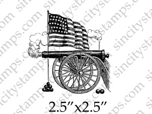 Cannon and US Flag Rubber Stamp SC106-5