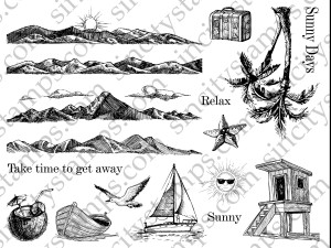 Mountains and Beaches Rubber Stamp Set Sheet SC112