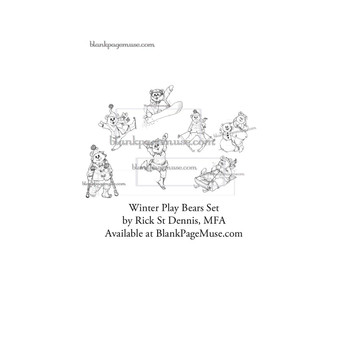 Winter Play Time Bears Set Art Rubber Stamps designed by Rick St Dennis RSDIBFS013-00